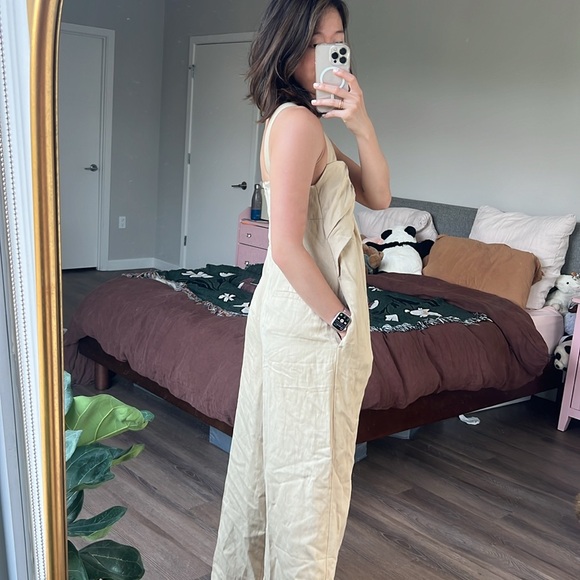 New COS linen blend oversized beige overalls jumpsuit - Picture 2 of 9